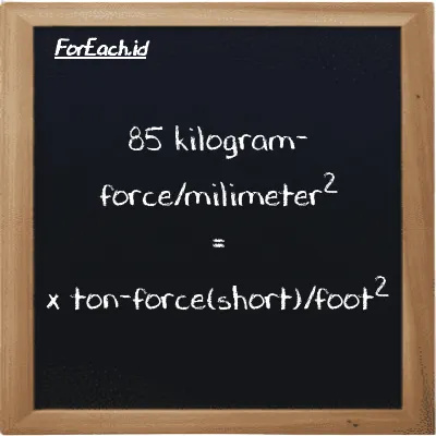 Example kilogram-force/milimeter<sup>2</sup> to ton-force(short)/foot<sup>2</sup> conversion (85 kgf/mm<sup>2</sup> to tf/ft<sup>2</sup>)